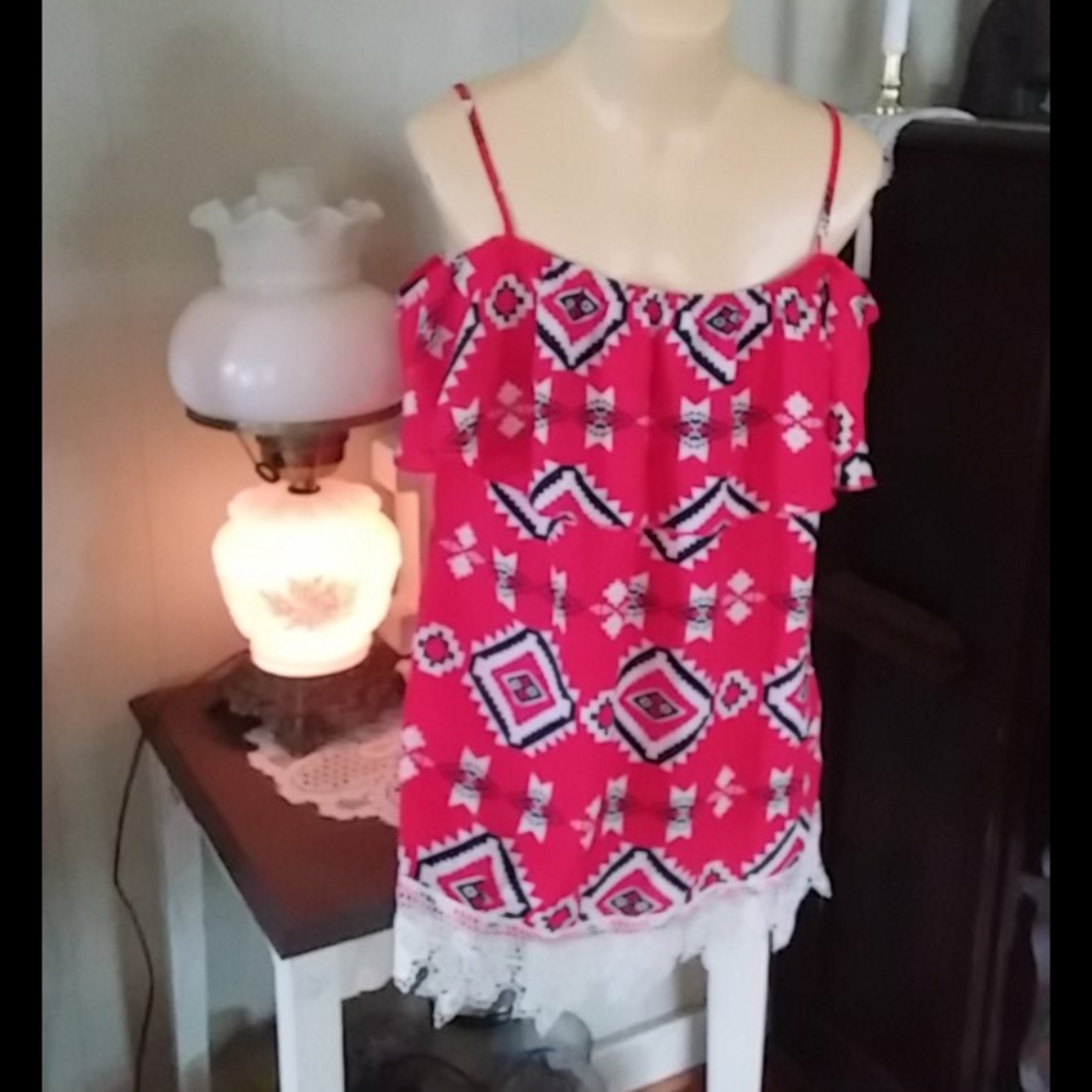Red white and blue Aztec blouse